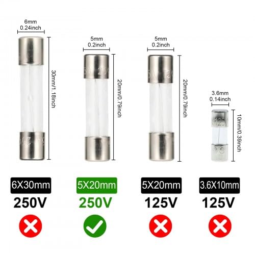 [Australia - AusPower] - 10 Values Pack of 100 Fine Fuse Assortment, 250 V, 0.2 A, 0.5 A, 1 A, 2 A, 3 A, 5 A, 8 A, 10 A, 15 A, 5 x 20 mm Fuse, Fuses, Micro Fuse, Carrier, Glass Fuse 