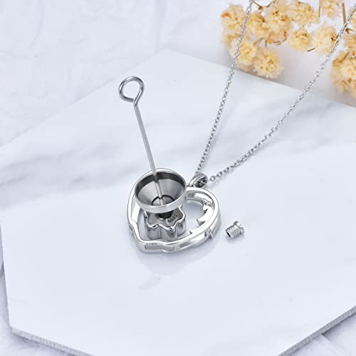 Sterling Silver Dog Urn Necklace - Memorial Keepsake Cremation Jewellery for Women Dog Lovers Heart Dog Paw