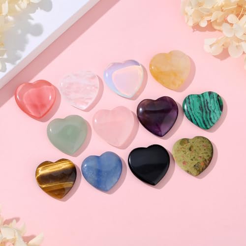 DUQGUHO 1 Inch Hearts Crystals and Healing Stones Trinkets Party Favors 12 Colors