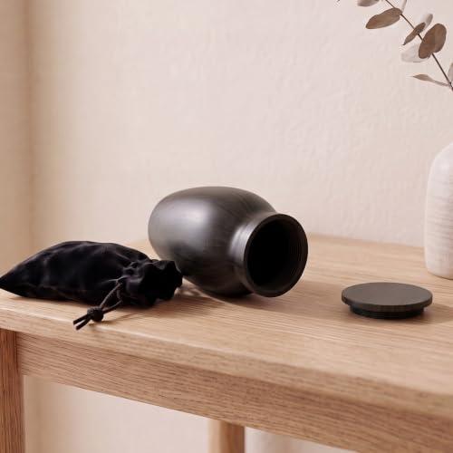 Small Urns for Human Ashes, Metal Mini Urn with Wood Grain Finish, Ebony Ebony 1 Pack