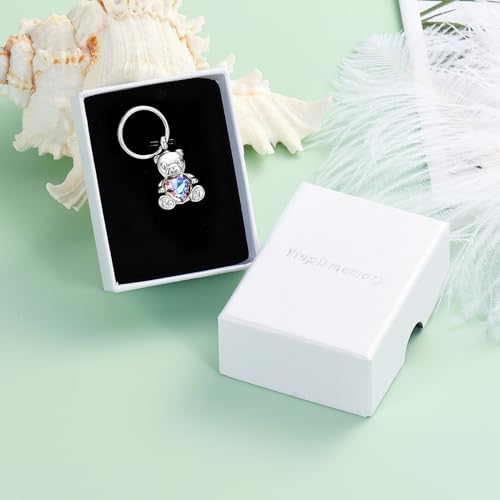Yinplsmemory Teddy Bear Cremation Jewelry Urn Keychain for Ashes for Women with Crystal Heart Urn Keepsake Pendant Key Ring Rainbow
