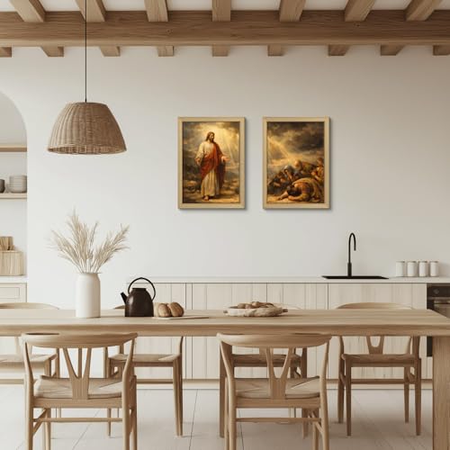 Framed Jesus Christian Canvas Wall Art 2Pcs 12X16 Inch Jesus Christian 026 16"L x 12"W