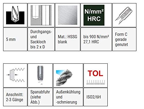BAER HSSG Hand Tap Set 3-Piece Set M 6 x 1.0 - Tap - Taper Tap + Middle Tap + Finishing Tap - Thread Cutting