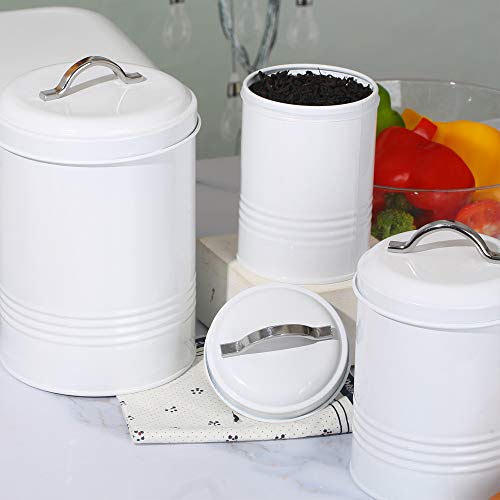 Brightalk Nesting Canisters Sets for the Kitchen, Set of 4 Airtight White Farmhouse Canister Jars with Removable Chalkboard Labels and Marker, for Flour Sugar Coffee Tea Storage