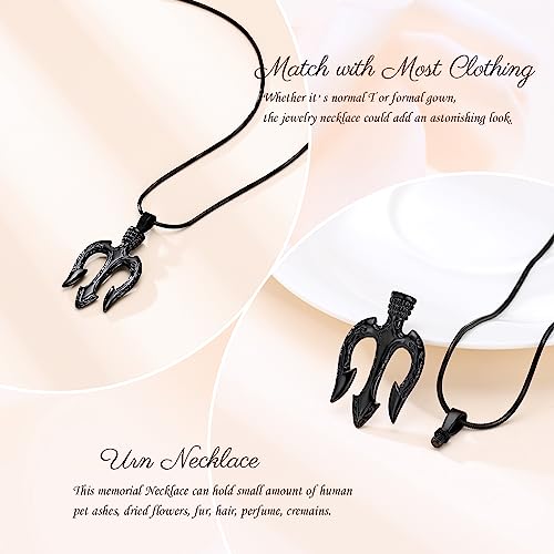 Poseidon Trident Cremation Jewelry for Ashes Ancient Greece Amulet Urn Necklace Ashes Holder for Loved One Keepsakes Pendant Jewelry for Men Women(Silver) Black