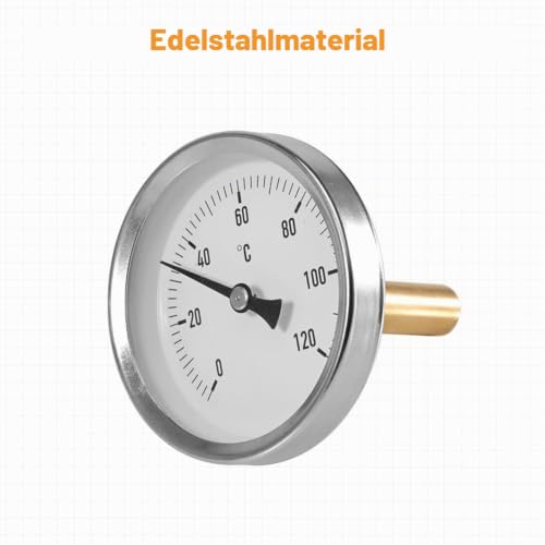 Bimetallic thermometer Ø63 mm 0–120°C with G1/2 connection | With Ø10 mm immersion sleeve for temperature measurement on radiators, heating systems, boilers and hot water pipes
