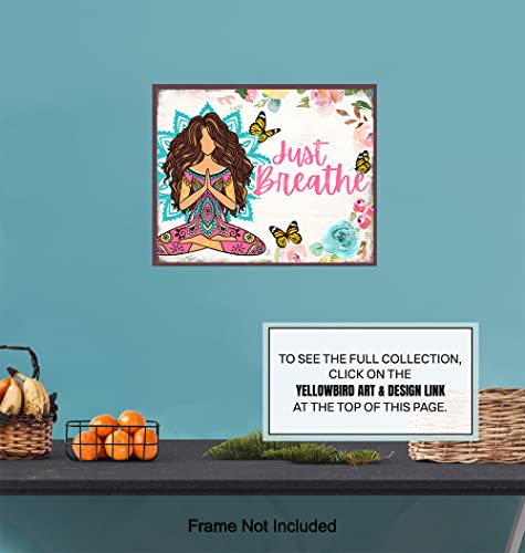 Just Breathe Wall Art - Boho-chic Wall Art for Women - Hippie Zen Artwork - Positive Spiritual Inspirational New Age Gift - Spa Decor - Shabby chic Namaste Yoga Picture Print UNFRAMED 8x10