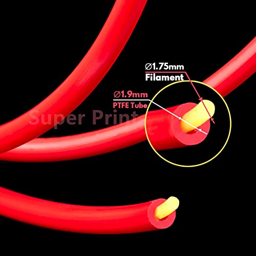Super Print PTFE tube for 1.75mm filament,ID1.9mm OD4mm PTFE Tube,Bowden Tube 1.75mm,Teflon Tubing for 3D Printer J-Head Hotend Bowden Extruder 1.75mm. Red 3-meters