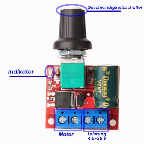 Gebildet PWM Motor Speed Controller, DC 5V-35V 5A Adjustable Reversible, DC 6V 12V 24V 35V Variable Voltage Regulator Dimmer Controller Switching with Switch Function and LED Display Pack of 2