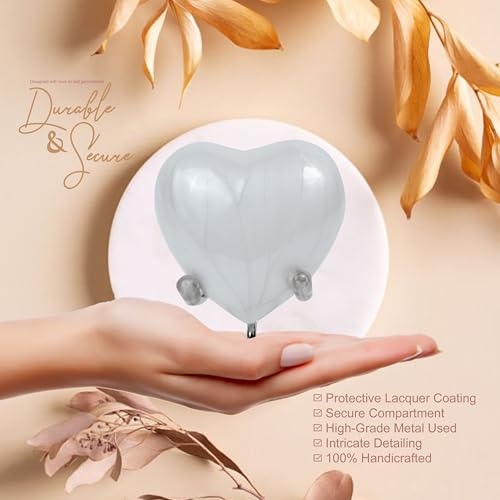 Heart Keepsake Urn for Human Ashes – Handcrafted White Aluminum Mini Heart Urn with Silver Stand, Velvet Bag & Gift Box – Small Infant or Pet Cremation Urn, 3 Cu Inches Capacity – Memorial Keepsake Heart Keepsake Urn