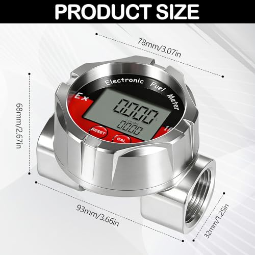 1 Inch Stainless Steel Flow Meter, Electronic Turbine Flow Meter with LCD Display Turbine Meter for Liquid Water, Petrol, Kerosene, Oil