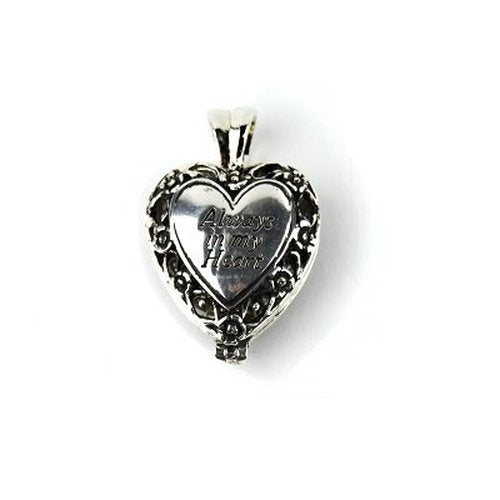 Always in My Heart Memorial Urn Locket-Filigree Pewter Tone,Silver