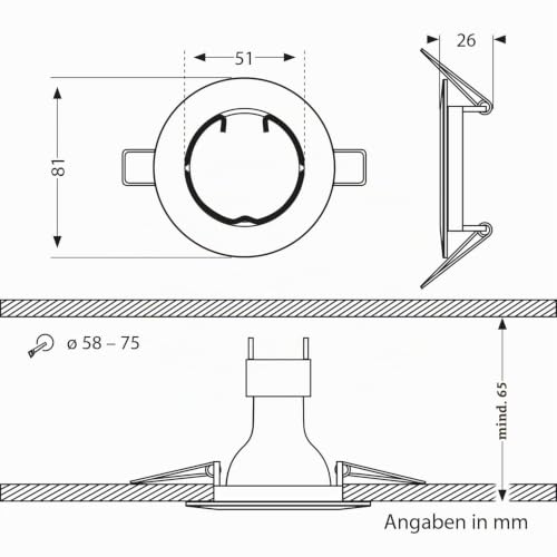 ledscom.de FERE Ceiling Mounting Frame Matt White (LED/Halogen/MR16/50 mm) with GU5.3 Socket Pack of 5 (Pack of 1)