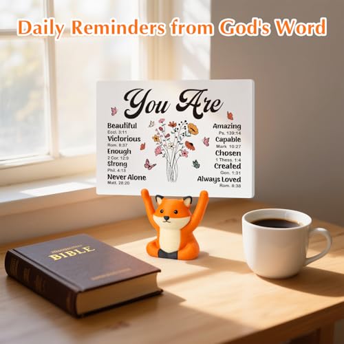 Christian Gifts for Women - Inspirational Bible Verse Fox Sign, Religious Spiritual Gifts for Mom Friend, Funny Office Desk Decor, Birthday Mother's Day Easter Basket Stuffer religious easter gifts for kids