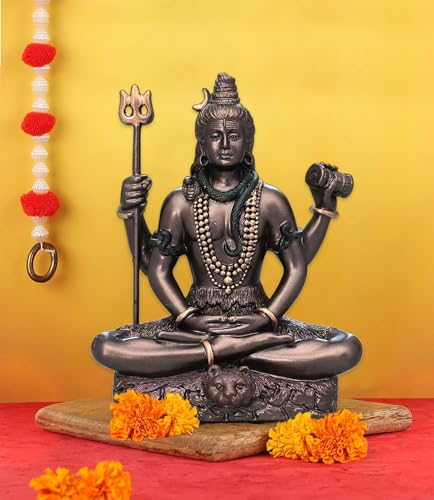 Mediating Shiva Mini Statue 3 Inches - Detailed Resin Figurine, Antique Bronze Finish Idol for Home-Office, Car Dashboard (Shiva Ji)