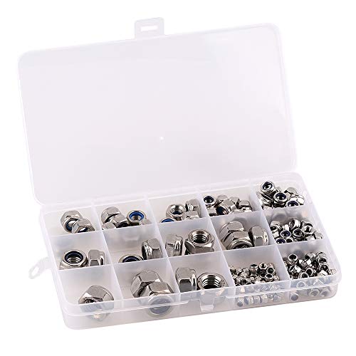 szzijia hexagonal nylon lock nut assortment, M3 to M12 304 stainless steel fasteners in storage boxes