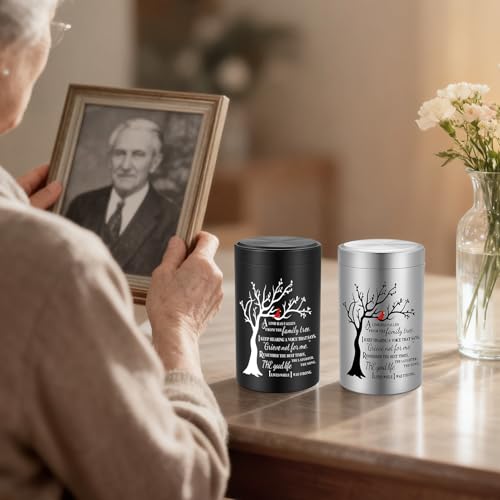 SOITIS Set of 4 Small Urns for Human Ashes Keepsake, 3.54 Inches Stainless Steel Mini Urns for Ashes, Cremation Urns for Women Men, Funeral Keepsake Burial Holder Black+silver