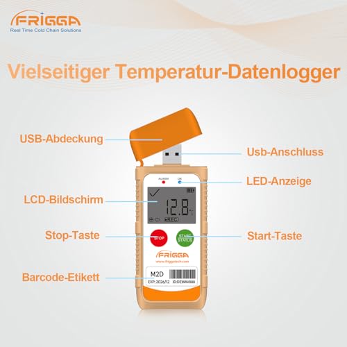 Frigga M2D Reusable Temperature Data Logger USB Digital Temperature Recorder 14400 Points High Precision Thermometer Logger PDF CSV Report (Pack of 1)