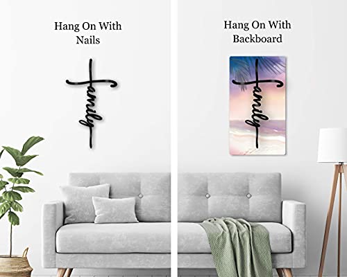 ViveGate Family Sign Metal Cross Wall Decor, 17.5"X9" Black Home Word Family Calladagh Cross Bibical Wall Hanging Decoration 18"L x 9"W