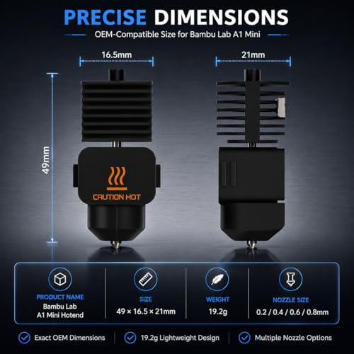 2PCS 0.4mm Hotend Nozzle Kit for Bambu Lab A2L/A1/A1 Mini 2