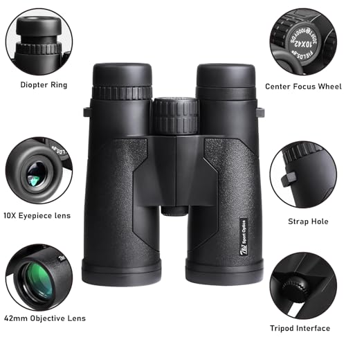 TRV High Power 10x42 Binoculars for Adults with Bak7 Prism & BMC Coating - Binoculars for Birdwatching, Hiking, Concerts