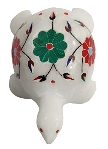 Purpledip Marble Statue 'Travelling Tortoise': Gemstone Inlay Collectible Showpiece Gift (11664)