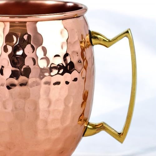 BOLD & DIVINE Moscow Mule Copper Mugs - Set of 4-100% HANDCRAFTED - Food Safe Pure Solid Copper Mugs with Gold & Brass Handle - 16 oz Christmas Gift Set | Perfect for Bars, Parties & Gifts