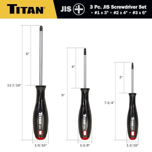 Titan 65885 3-piece JIS screwdriver set with magnetic tips, #1, #2, and #3 drivers for Japanese standard screws