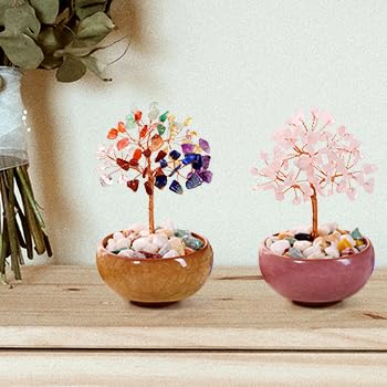 GEHECRST Chakra Crystal Tree Natural Healing Crystals Gemstone with Ceramic Base Handmade Stone Feng Shui Bonsai Money Tree for Wealth Good Luck Home Office Decor Crystal Gifts