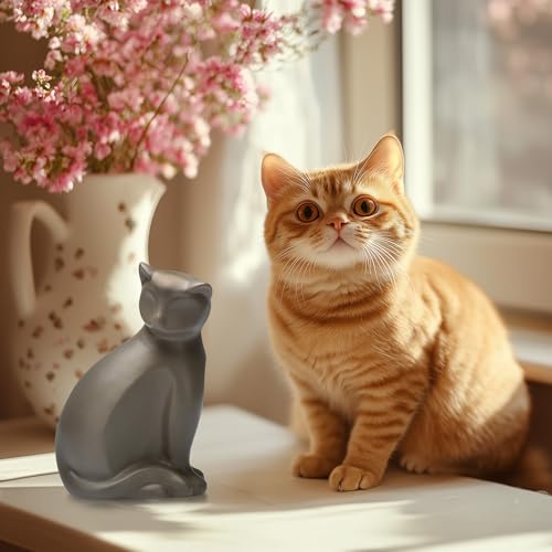 Ceramic Brown Cat Urn for Ashes, Animal Pattern, Suitable for Small to Medium Cats (Brown)