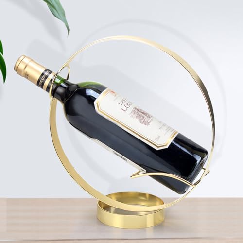 Metal Single Tabletop Wine Rack – Freestanding Countertop Decorative Wine Bottle Holder, Unique Wine Gifts and Accessories for Wine Lovers (2PCS Golden) 2pcs Golden