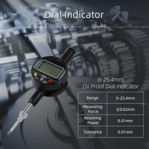 KWTAJIEQC digital dial gauge indicator, 25.4mm range, 0.01mm accuracy, metric and imperial display