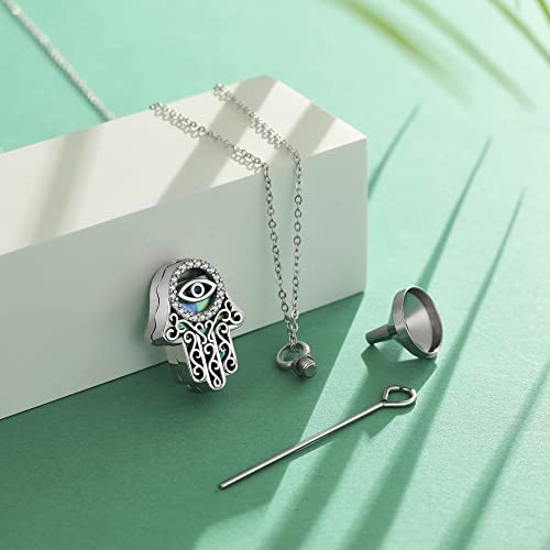 URONE Hamsa Hand Urn Necklace for Ashes 925 Sterling Silver Cremation Necklace Memory Jewelry Gift for Women Girls Abalone Shell Urn