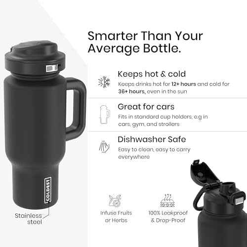 Coldest Tumbler with Handle & Coffee Lid - 100% Spill Proof Tumbler (3 Lids) - Stainless Steel Insulated Leakproof Tumblers for Women & Men - Cup Holder Friendly - 24 oz (Baby Fireflies) Baby Fireflies