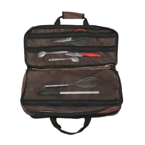 EVERPRIDE 4 Sections - Brown - Chef Knife Bag Holds 20 Knives 4 Storage Compartments,Professional Culinary Case with Shoulder Strap, Black, Laptop/Tablet Padded Slot - Knives Not Included