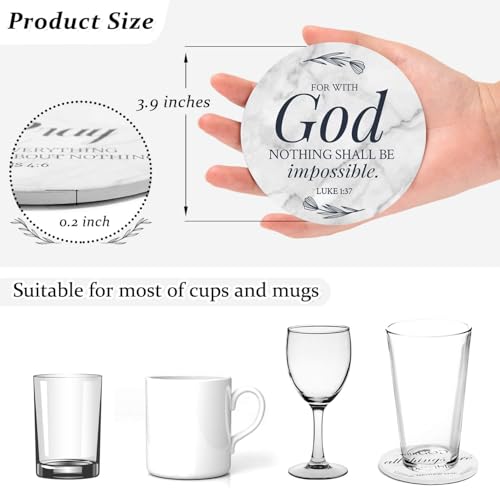 Billbotk Ceramic Coasters with Bible Verses, Coasters Set of 8 with Holder, Absorbent Drink Coasters for Home Decor and Christian Gifts, 4 Inches