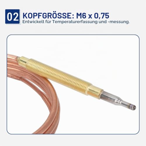 Thermocouple Gas Stove 900 mm M6 x 0.75 Universal Replacement Parts for Heater, Induction Cooker, Gas Stove and Other Burners, Accessories Burner