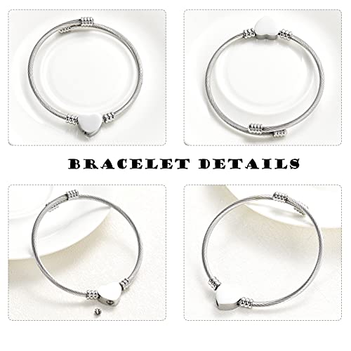 constantlife Cremation Bracelet for Ashes Memorial Jewelry Stainless Steel Heart Shape Urn Pendant Bangle Loved Ones Funeral Ashes Holder Keepsake Gift A-Silver