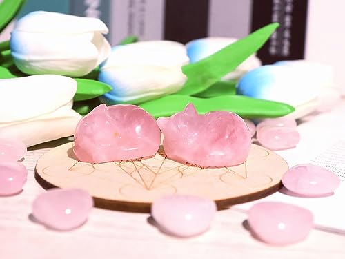QINJIEJIE Rose Quartz Cat Decor Pink Gift Crystals Cat Stone Figurine B-pink-rose Quartz 1.5 inches