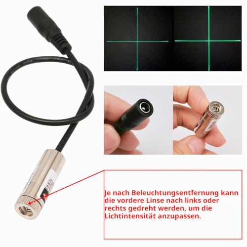 CTRICALVER Laser Module (Light Source Shape: Green Cross) Adjustable Focal Point Kit, 3-5V Industrial Laser Module Diode 2.1mm DC Plug 520nm + Power Supply Kit