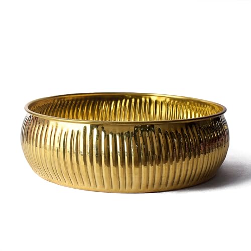 SATVIK Decorative 9.5 Inch Classic Pattern Embossed Brass Urli for Floating Candles Tea Lights Flowers Handcrafted Bowl Indian Festive for Home Office Mandir Living Room Table Top Diwali Décor Items DESIGN 2