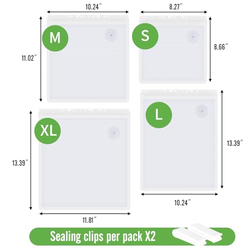 Reusable Vacuum Seal Bags, BPA-Free Food-Grade, Leakproof & Odor-Resistant, Freezer & Microwave Safe, Heavy-Duty Clear Bags for Meat, Seafood, Snacks, Dry Goods, 30 Pack (11.81" x 13.39") 30 XLarge Bags (12x14 in)