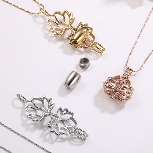 INBLUE Lotus Flower Ashes Pendant with Mini Urn Locket Necklace for Women Customized Text Cremation Jewelry for Ashes Memorial Keepsakes for Ashes of Loved One 02-Gold