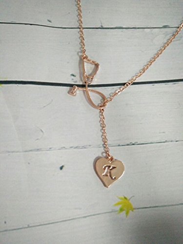Rose Gold Plated Medicine Stethoscope Heart Initial Alphabet Letter Necklace for Doctor Nurse B