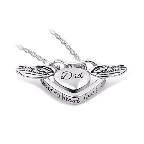 Double Heart Cremation Urn Necklace for Mom Grandma Dad Pet Ashes Angel Wing Memorial Keepsake Pendant Jewelry A Piece of My Heart Lives in Heaven