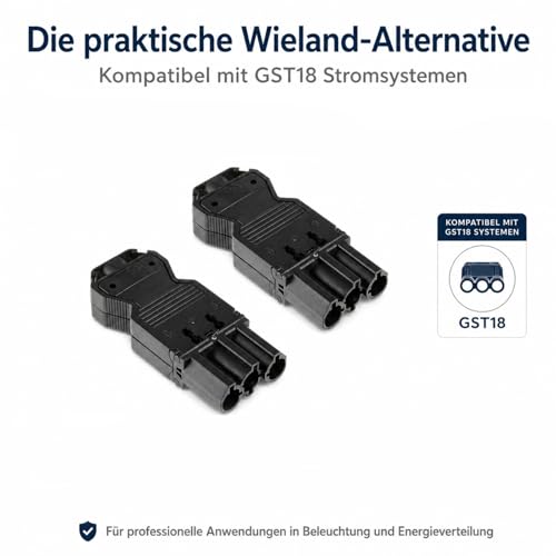 Powice GST18 feed plug, 2 pieces, Wieland plug compatible, GST18 power system plug for LED lighting, light strips and power distribution, Wieland socket alternative b