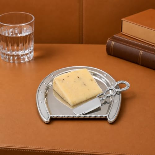Arthur Court Horseshoe Cheese Plate with Triangle Server - Polished Aluminum Serving Dish - 9 x 8 Inches