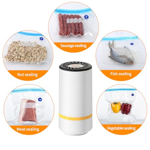 Mini Portable Food Vacuum Sealer Machine USB Rechargeable with 10 Reusable Bags, Handheld Vacuum Sealer Set for Dry or Moist Food, Compact Handy Pump for Food Storage, Sous Vide Preservation Cooking