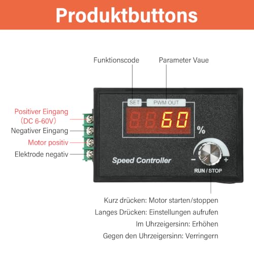 Aideepen PWM Motor Speed Controller, DC 6-60V 12V 24V 36V 48V 30A DC Motor Speed Controller, Speed Adjustable Stepless Regulator Motor Rotary Knob With rotary knob