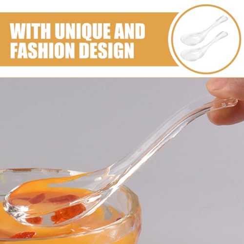 VOSAREA 2pcs Clear Glass Spoons Asian Soup Spoons Glass Foods Spoons Chinese Soup Spoons Asian Rice Spoon Japanese Wonton Soba Ramen Noodle Spoon (Pack of 2) 13.50X5.00X4.00CM (Pack of 2)